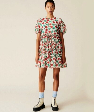 Ganni Pleated Georgette Mini Dress