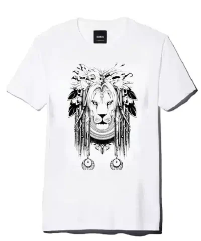Men's Summer Lion With Earrings Print T-shirt