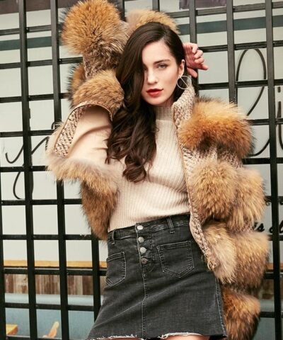 Simplee Limited Edition Natural Raccoon Fur Woolen Coat