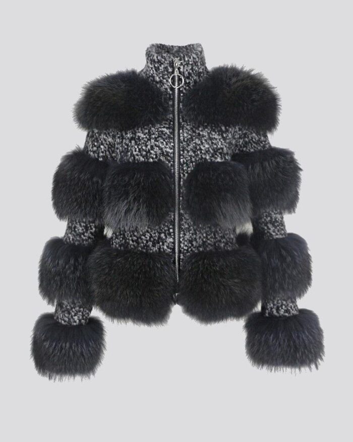 Simplee Limited Edition Natural Raccoon Fur Woolen Coat