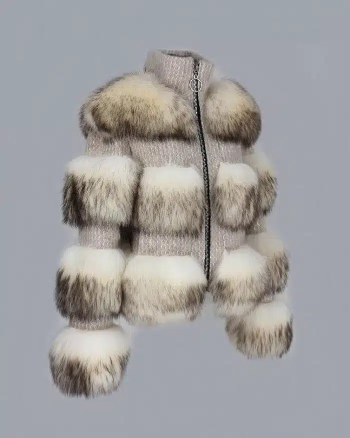 Simplee Limited Edition Natural Raccoon Fur Woolen Coat