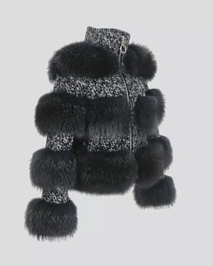 Simplee Limited Edition Natural Raccoon Fur Woolen Coat