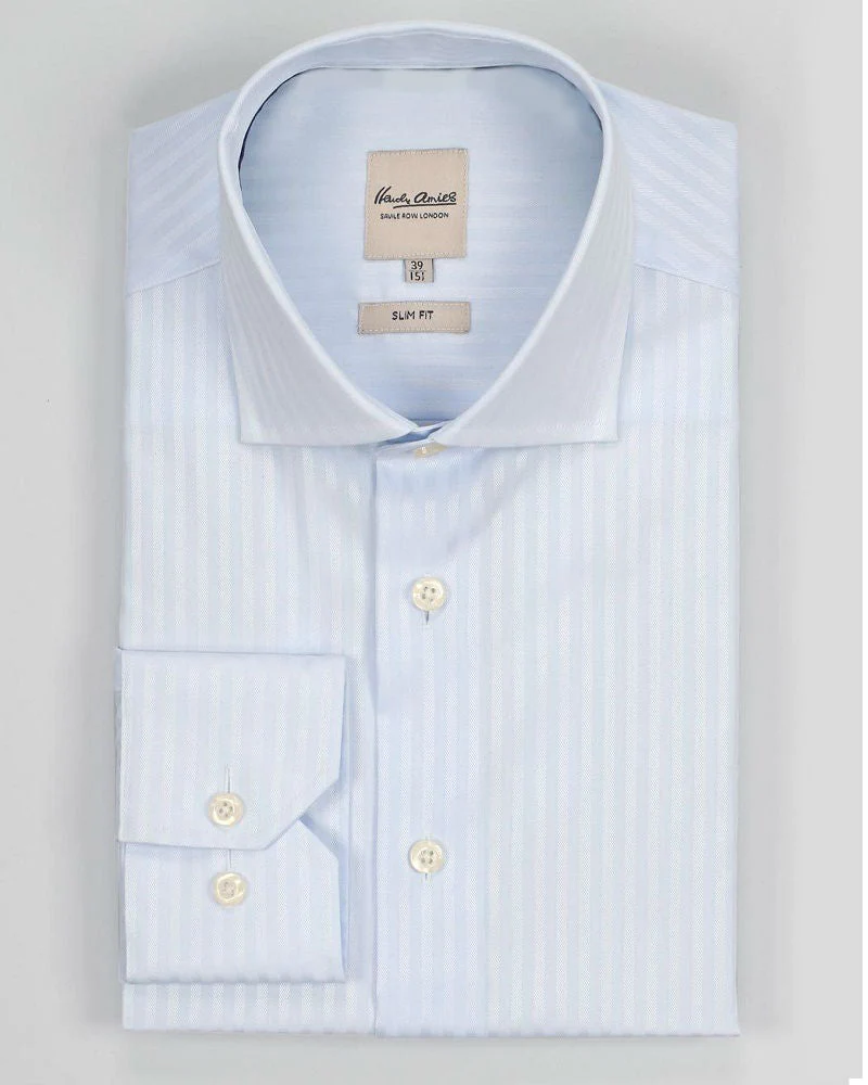 Hardy Amies Men's Blue Self Stripe Business Shirt