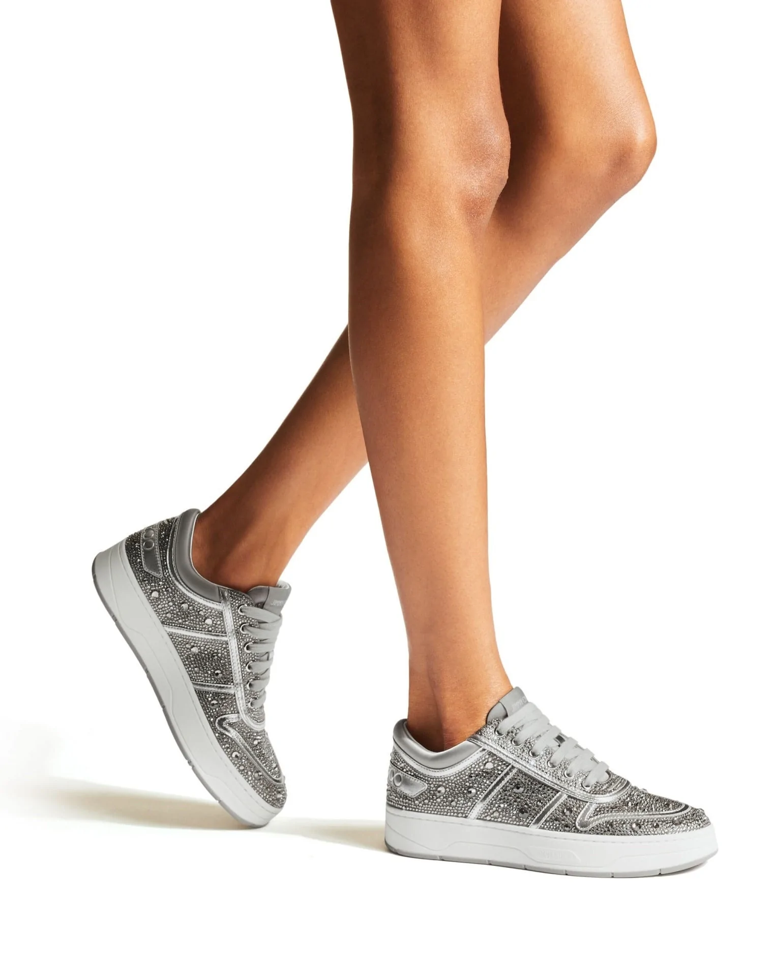Jimmy Choo Hawaii Lace-Up Trainers with Crystal Embellishment