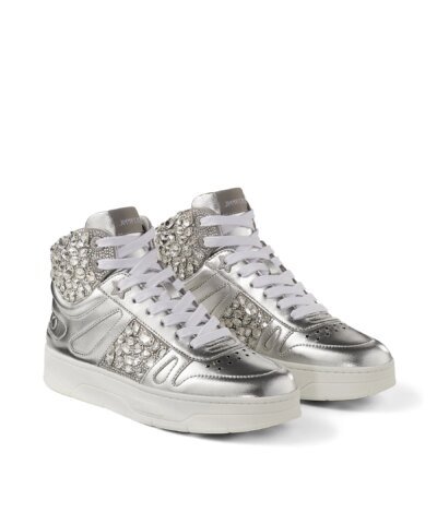Jimmy Choo Hawaii Silver Metallic Nappa High-Top Trainers