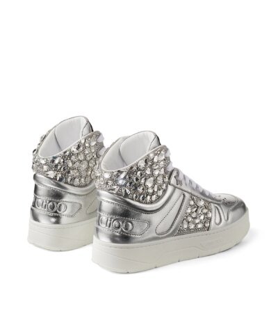 Jimmy Choo Hawaii Silver Metallic Nappa High-Top Trainers