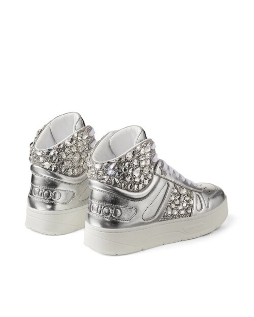 Jimmy Choo Hawaii Silver Metallic Nappa High-Top Trainers
