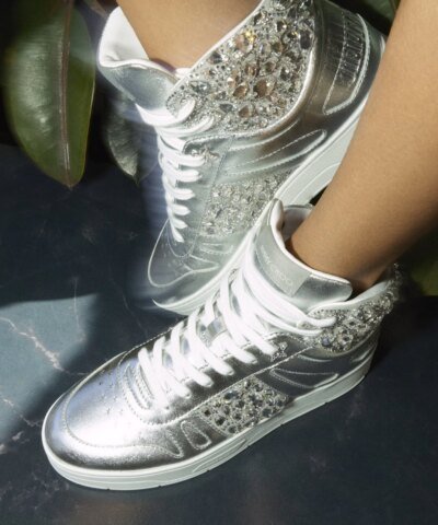 Jimmy Choo Hawaii Silver Metallic Nappa High-Top Trainers