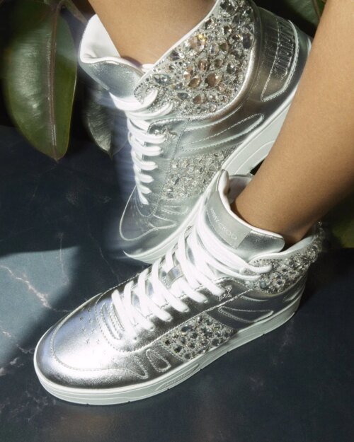 Jimmy Choo Hawaii Silver Metallic Nappa High-Top Trainers