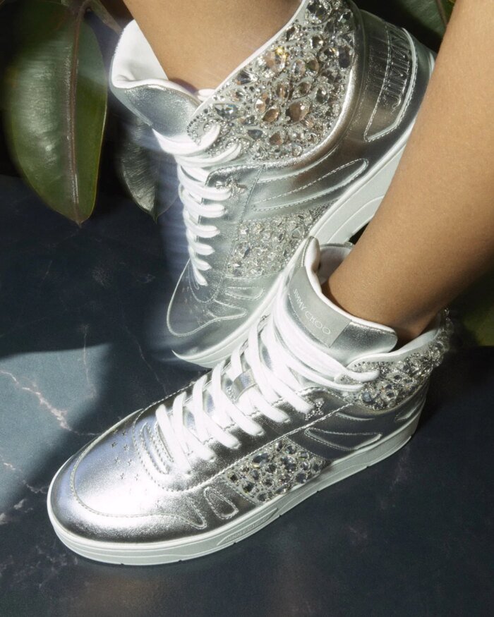 Jimmy Choo Hawaii Silver Metallic Nappa High-Top Trainers