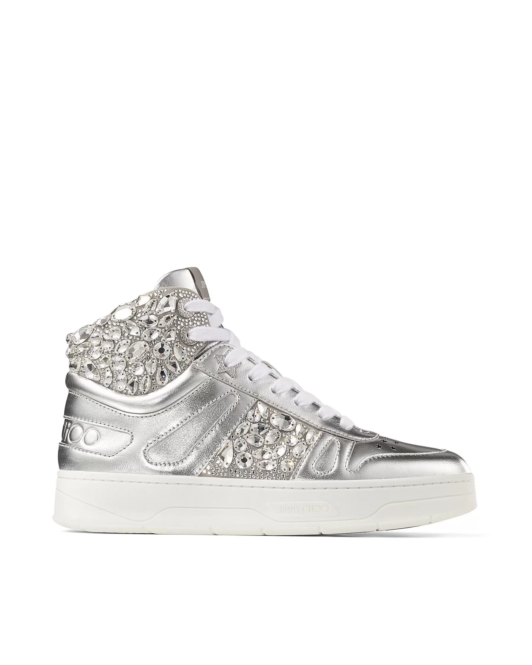 Jimmy Choo Hawaii Silver Metallic Nappa High-Top Trainers