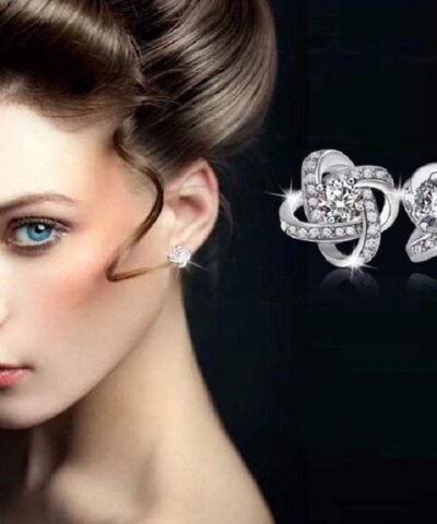Steffe Sterling Silver Crystal Knot Flower Stud Earrings