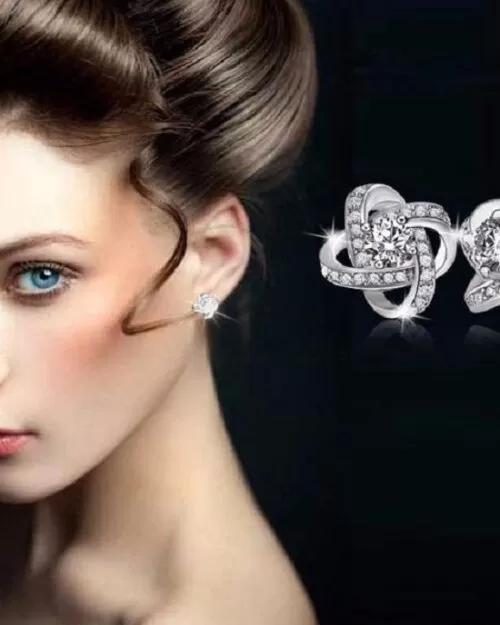 Steffe Sterling Silver Crystal Knot Flower Stud Earrings