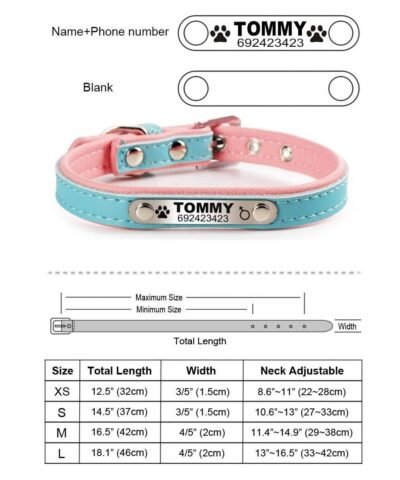 Leather Puppy Cat Pet Collars ID Tag