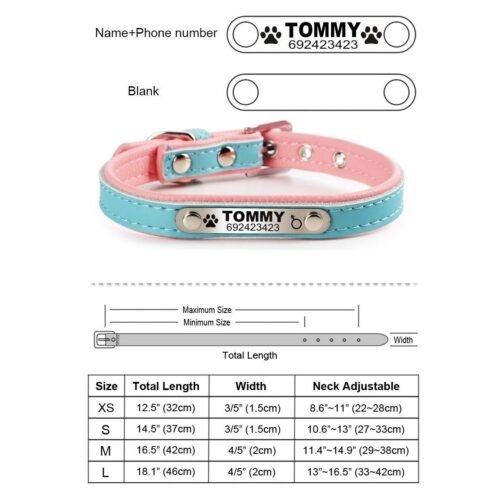 Leather Puppy Cat Pet Collars ID Tag