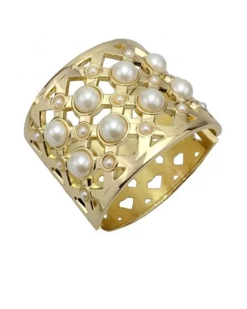 Steffe Gold Venetian Princess Wide Pearl Bangle