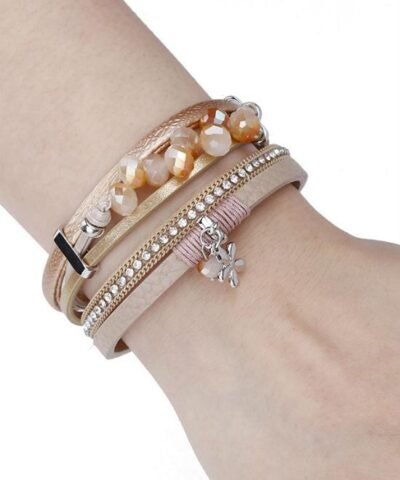 Steffe Multilayer Leather Charm Female Wrap Wide Bracelets