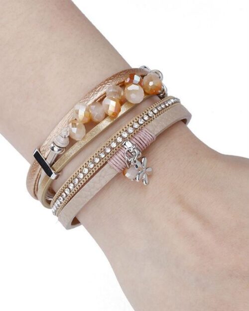 Steffe Multilayer Leather Charm Female Wrap Wide Bracelets