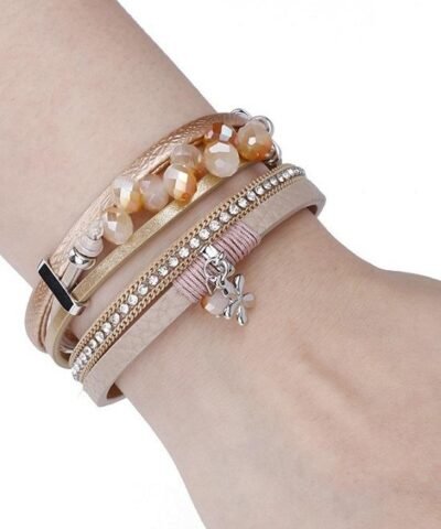 Steffe Handmade Resin Beads Metal Charm Female Wrap Wide Bracelets
