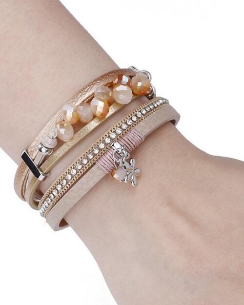 Steffe Handmade Resin Beads Metal Charm Female Wrap Wide Bracelets