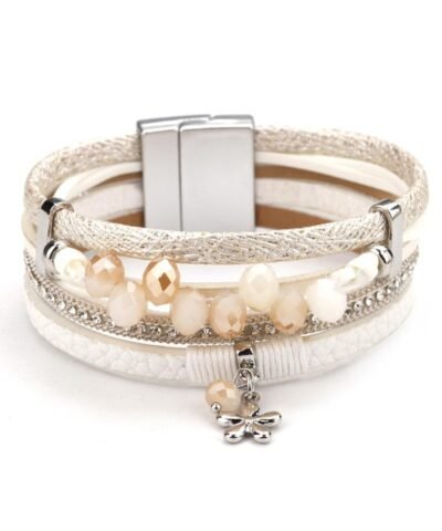 Steffe Multilayer Leather Charm Female Wrap Wide Bracelets