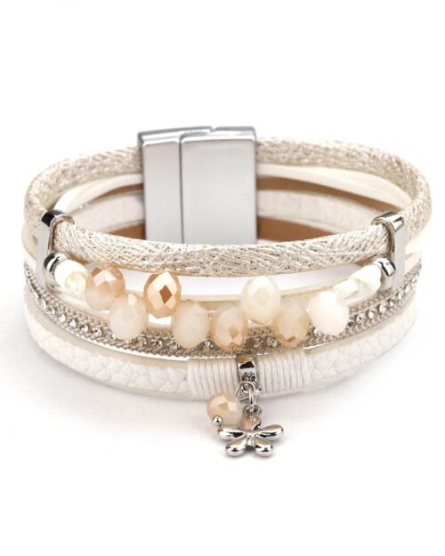 Steffe Multilayer Leather Charm Female Wrap Wide Bracelets