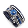 Steffe Leather Blue Enamel Metal Charm Female Multilayer Wrap Wide Bracelets