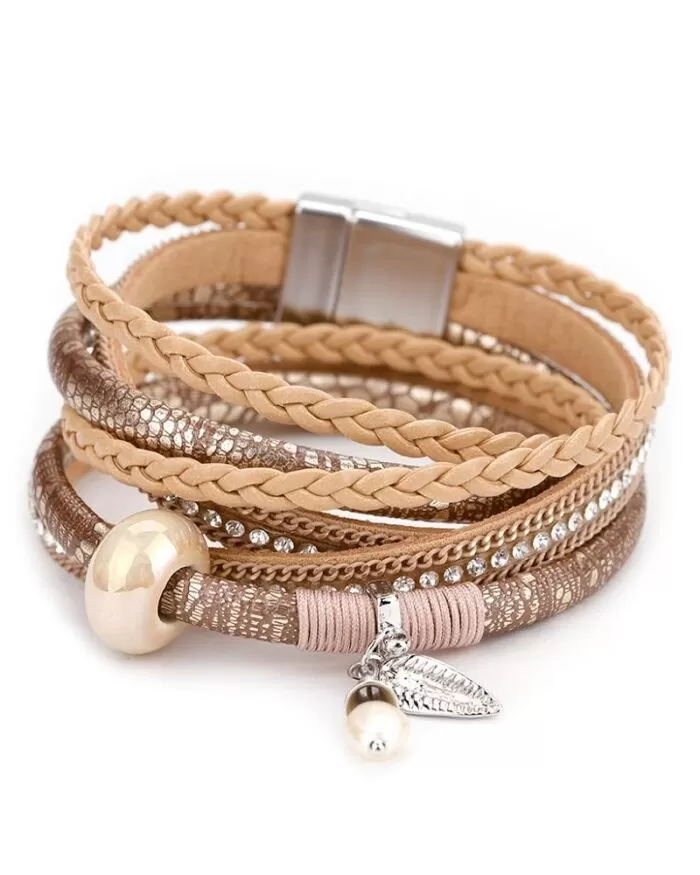 Steffe Women Braided Leather & Crystal Bracelets