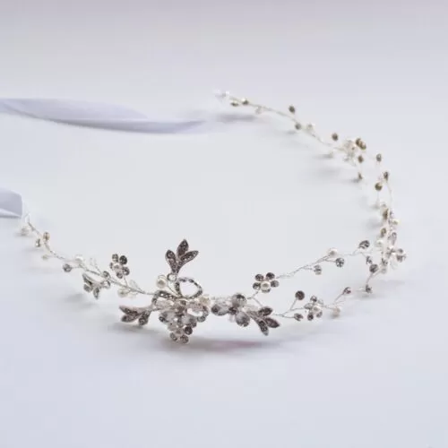 Hersbridal Tiara Pearl And Rhinestone Hair Vine Bridal Headpiece