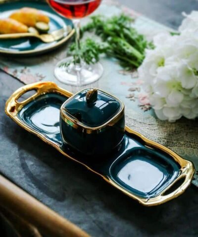 Zuo Luxury Emerald Ceramic Triple Condiment Bowl Set