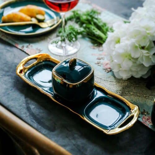 Zuo Luxury Emerald Ceramic Triple Condiment Bowl Set