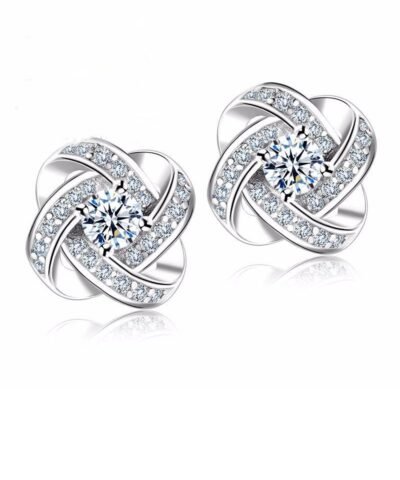 Steffe Sterling Silver Crystal Knot Flower Stud Earrings