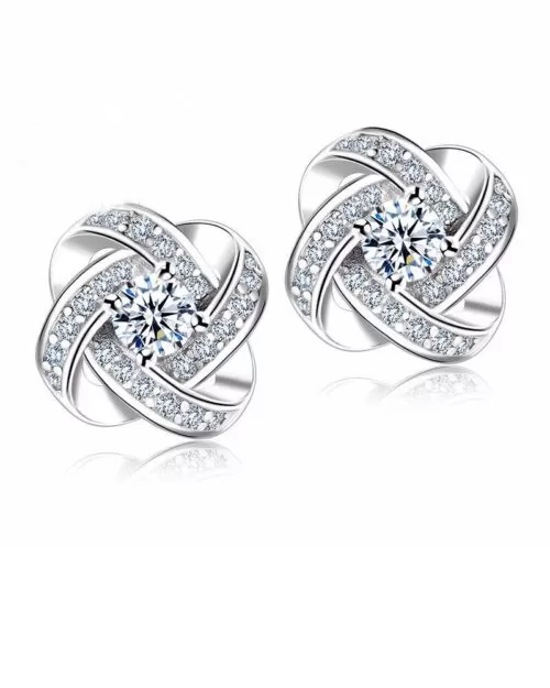 Steffe Sterling Silver Crystal Knot Flower Stud Earrings