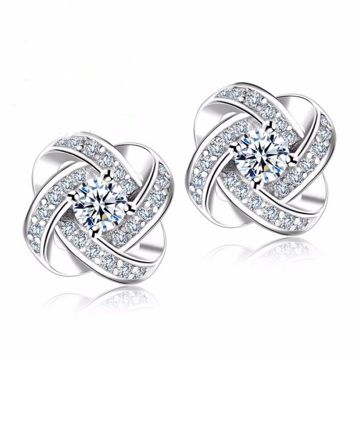 Steffe Sterling Silver Crystal Knot Flower Stud Earrings