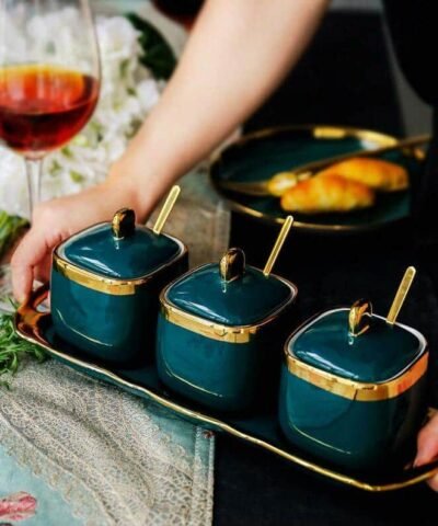 Zuo Luxury Emerald Ceramic Triple Condiment Bowl Set
