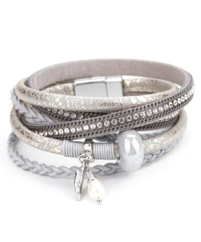 Steffe Women Braided Leather & Crystal Bracelets