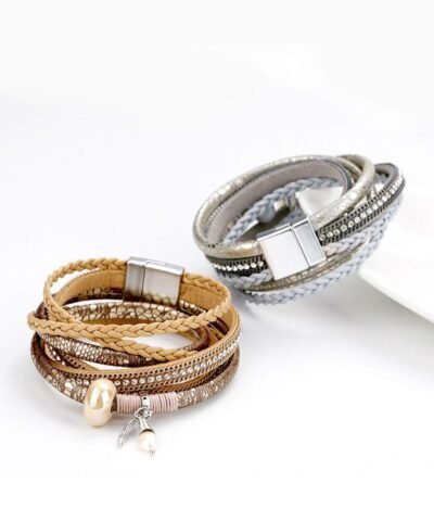 Steffe Women Braided Leather & Crystal Bracelets
