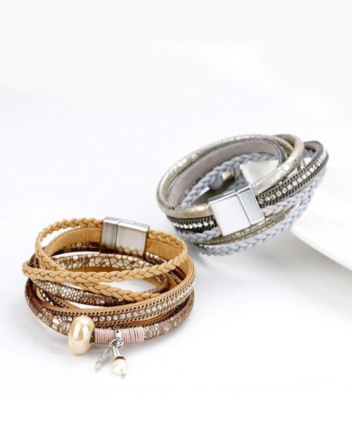 Steffe Women Braided Leather & Crystal Bracelets