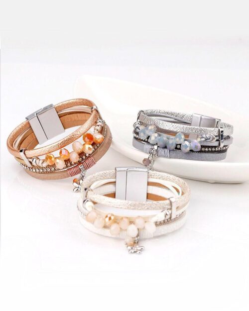 Steffe Multilayer Leather Charm Female Wrap Wide Bracelets