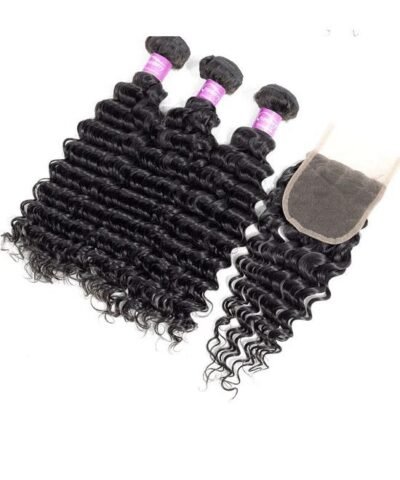 Cranberry Peruvian Human Hair 3 Bundles Deep Wave Bundles With Closure