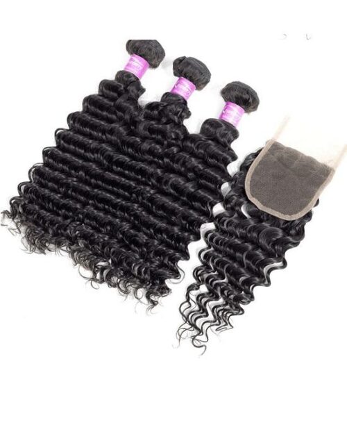 Cranberry Peruvian Human Hair 3 Bundles Deep Wave Bundles With Closure