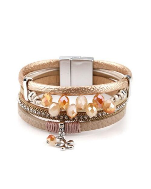 Steffe Multilayer Leather Charm Female Wrap Wide Bracelets