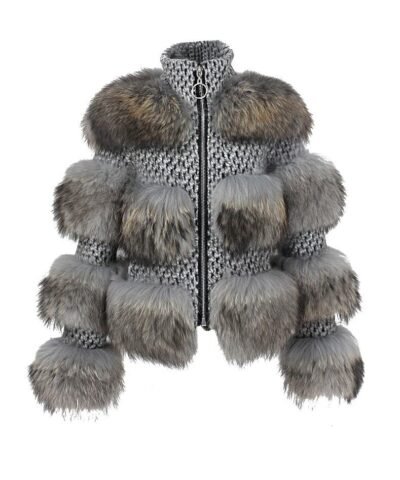 Simplee Limited Edition Natural Raccoon Fur Woolen Coat