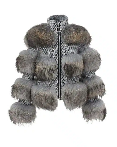 Simplee Limited Edition Natural Raccoon Fur Woolen Coat