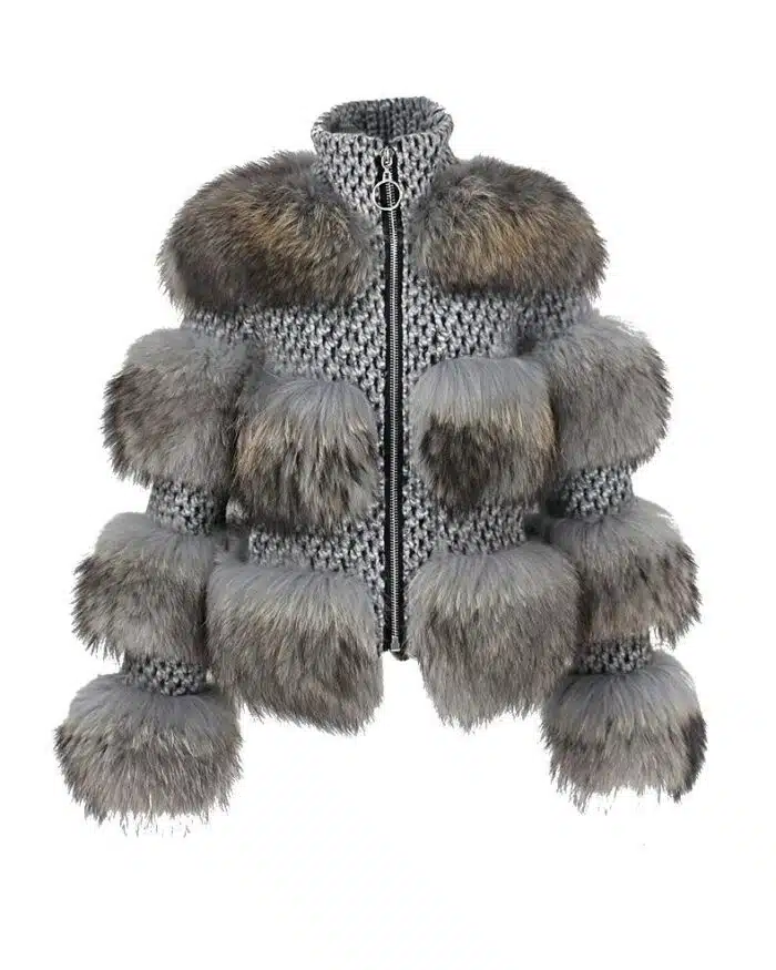 Simplee Limited Edition Natural Raccoon Fur Woolen Coat