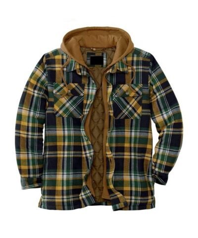 Asstseries Cotton Plaid Long-sleeved Hooded Shirt Jacket