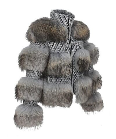 Simplee Limited Edition Natural Raccoon Fur Woolen Coat