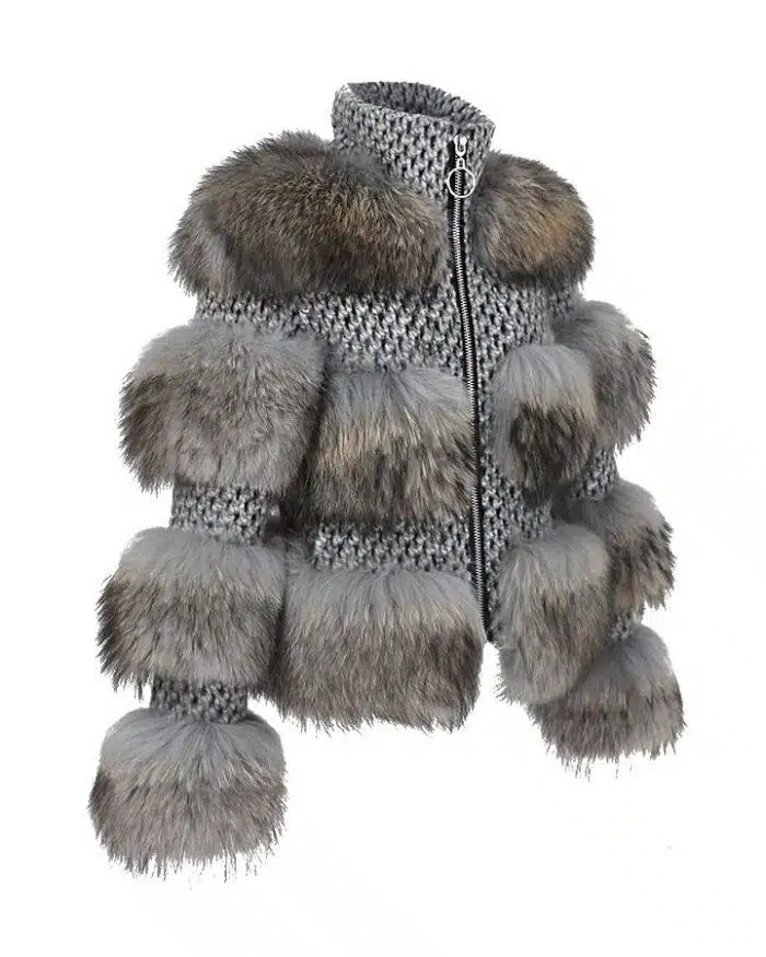 Simplee Limited Edition Natural Raccoon Fur Woolen Coat