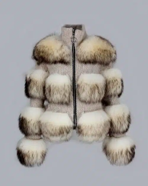 Simplee Limited Edition Natural Raccoon Fur Woolen Coat