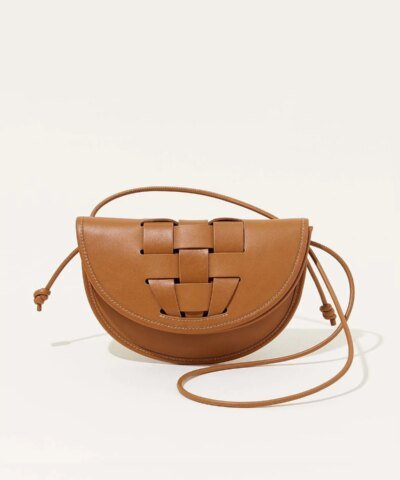 Hereu Lluna Woven Leather Saddle Crossbody Bag In Bark